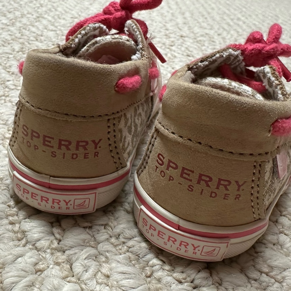 Sperry Top-Sider Bluefish Crib Boat Shoe Infant Baby Girl Size 3 Animal Print 🐆🩷 - Picture 5 of 11